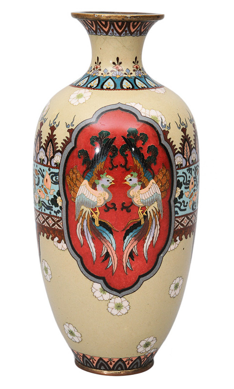 A cloisonné vase with dragons and phoenix