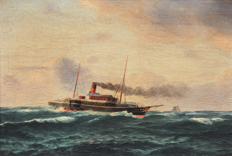 Paddle Steamer on open Sea