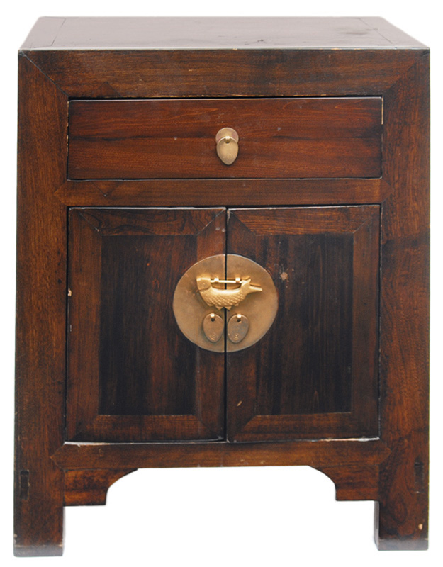 A floor cabinet with decorative fish-mountings