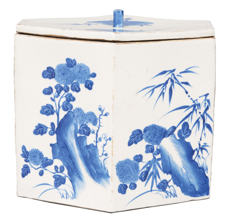 A hexagonal jar with chrysanthemun and plum blossoms