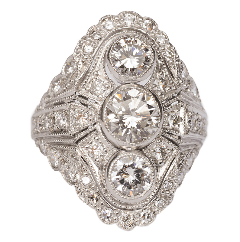 A fine diamond ring in the style of Art-Nouveau