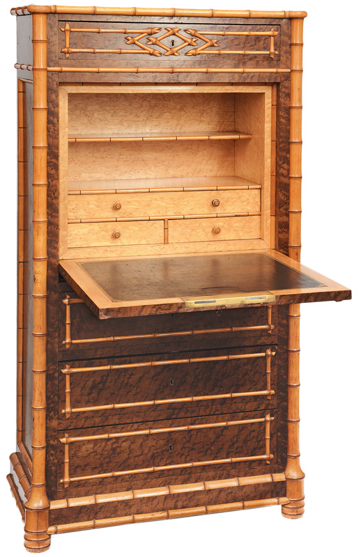 A rare bureau with bamboo decor