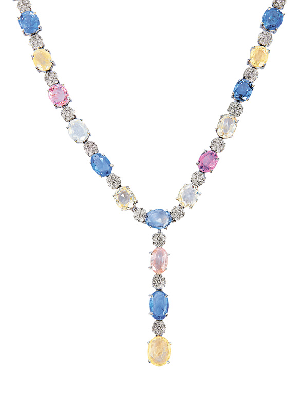 A high carat necklace with coloured sapphires and diamonds