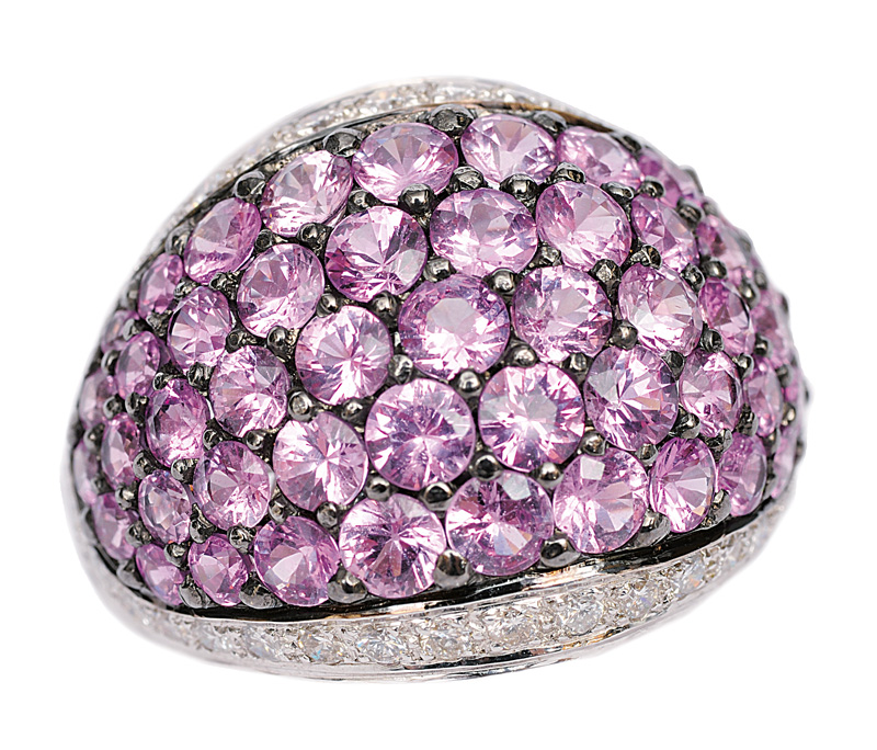 A pink sapphire diamond ring