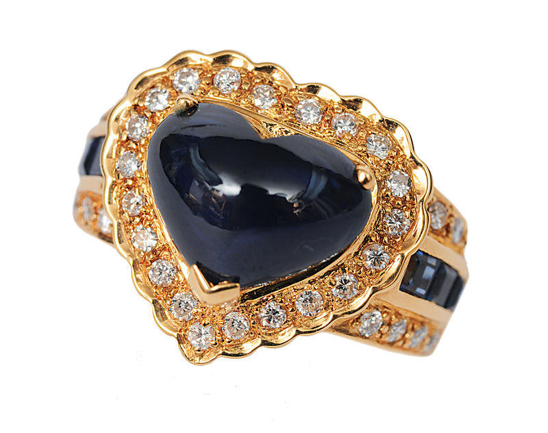 A sapphire diamond ring with heartshaped sapphire