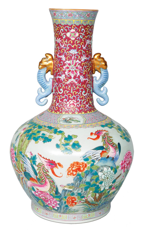A tall vase with phoenix-birds and peonies