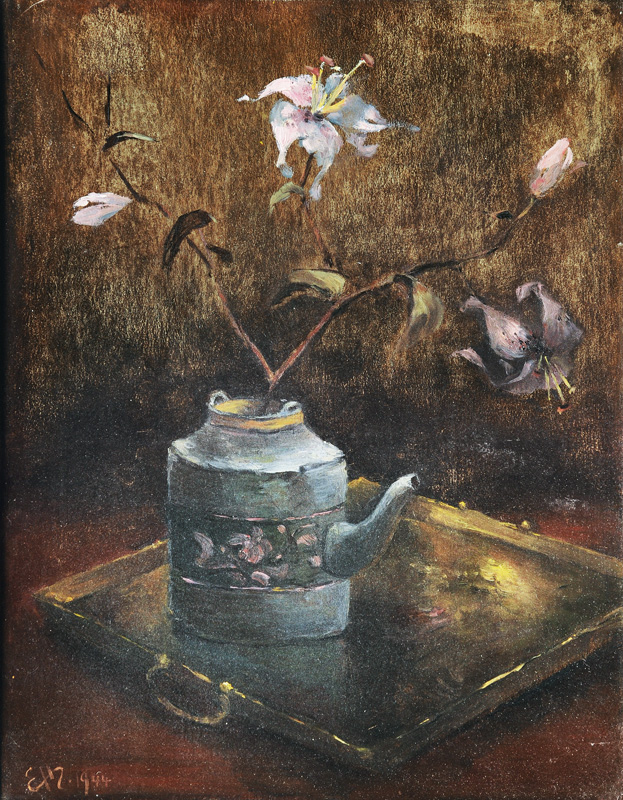 Stilleben mit blühenden Zweigen