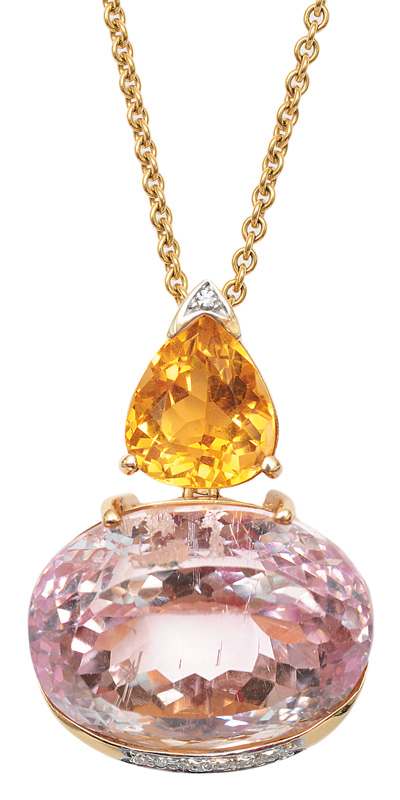 A large citrine kunzit pendant with necklace