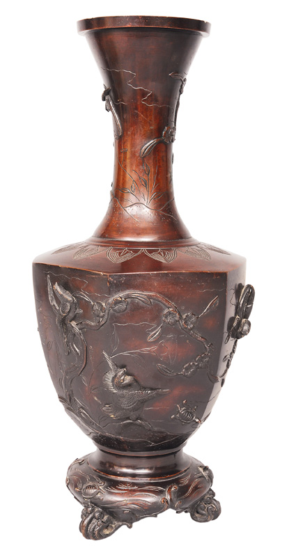 Bronze-Vase mit Vögeln und Schildkröten