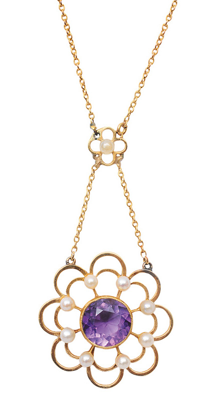 Jugendstil-Collier mit Amethyst-Perlen-Besatz