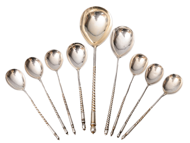A set of 9 Russian spoons