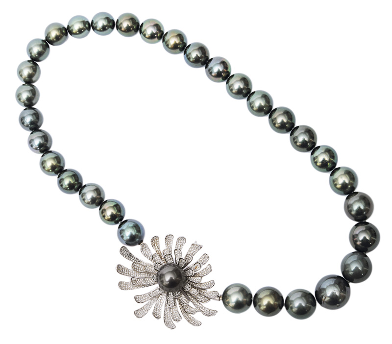 A Tahiti pearl necklace with highcarat diamond clasp