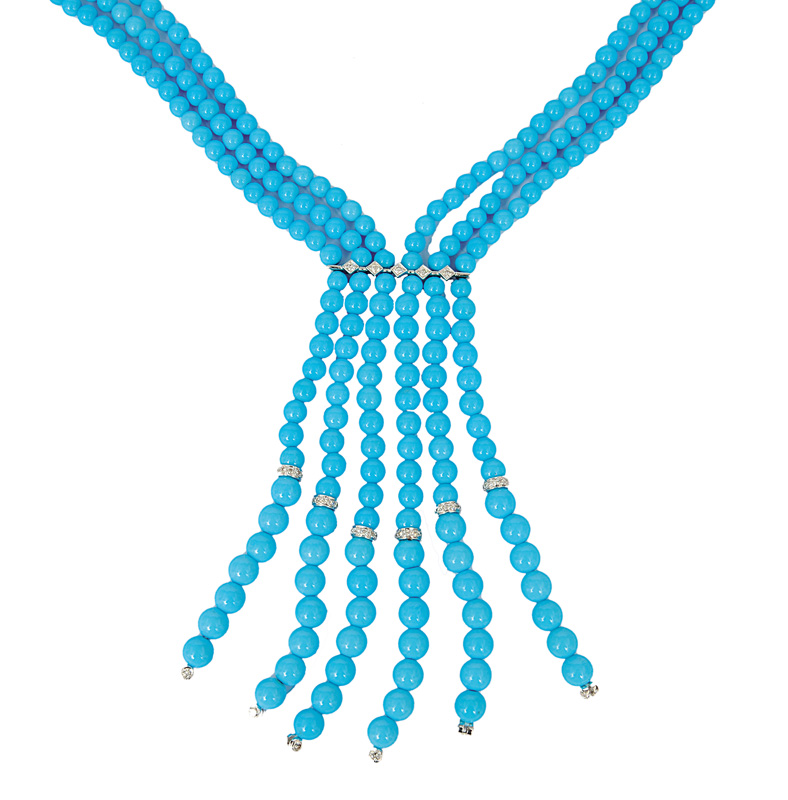 A turquoise necklace with diamonds