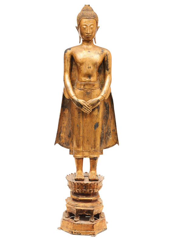 A tall gilded bronze-buddha iin late ayutthaya-style