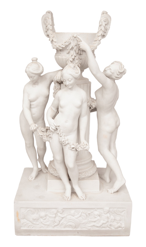 A tall bisque porcelain-group "The 3 graces"