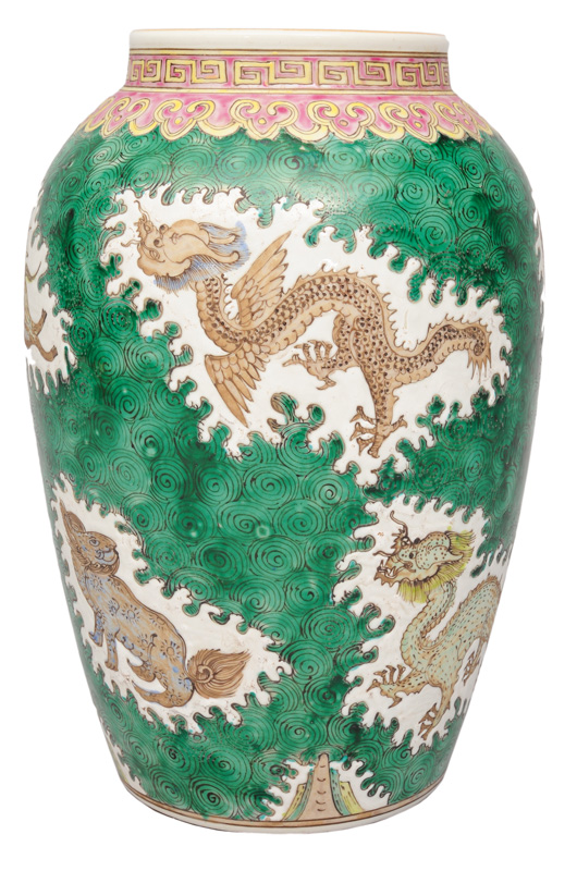 A shoulder-neck vase with mythical creatures