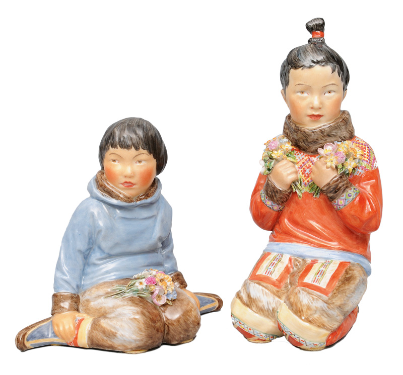 Zwei Trachtenfiguren "Mädchen und Junge aus Grønland"