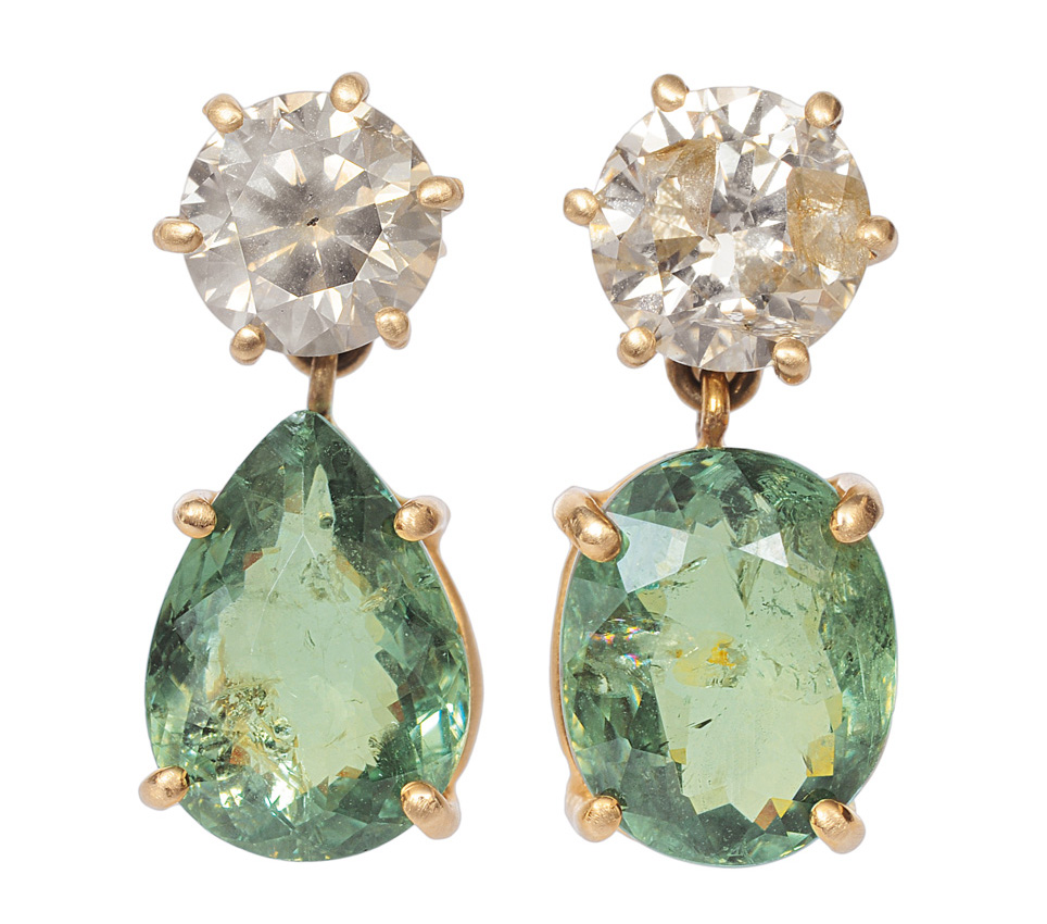 A pair of demantoid diamond earrings A pair of demantoid diamond earrings