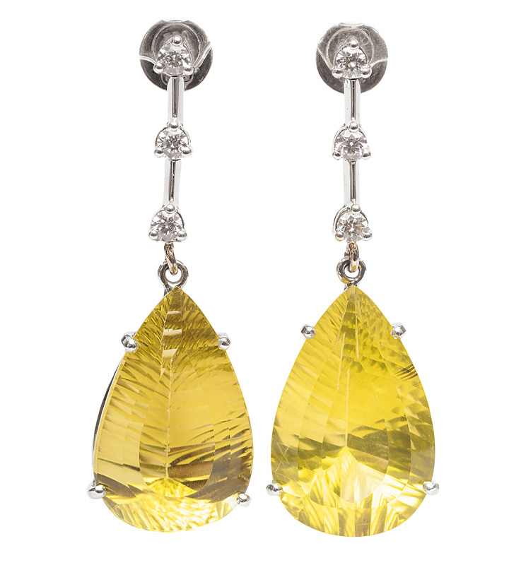 A pair of citrine diamond earpendants
