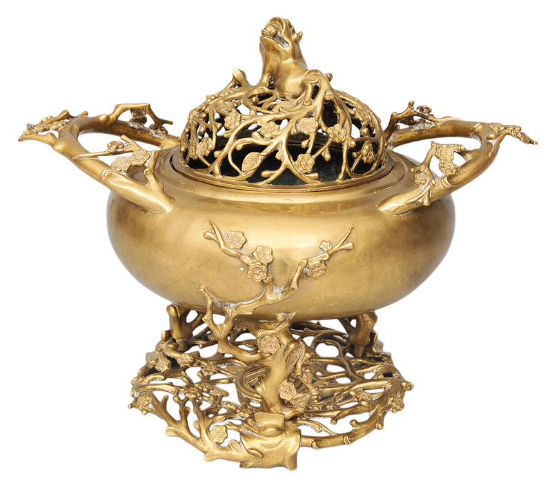 An opulent censer with Qilin and prune blossoms