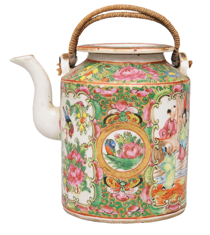 A Canton tea pot with genre scenes