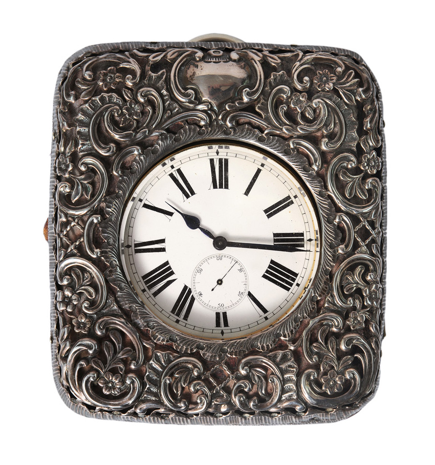 A pocket watch with silver mounted case