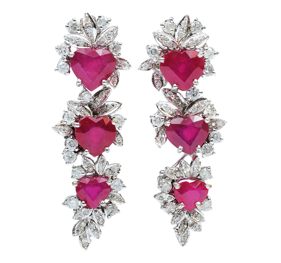A pair of ruby diamond earpendants