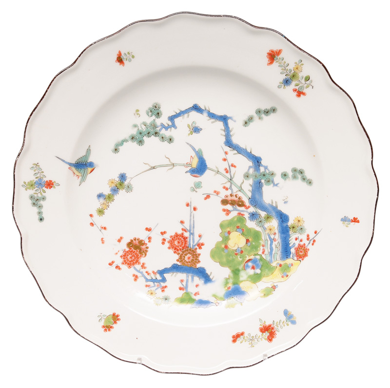 A fine Kakiemon plate with birds and flowers