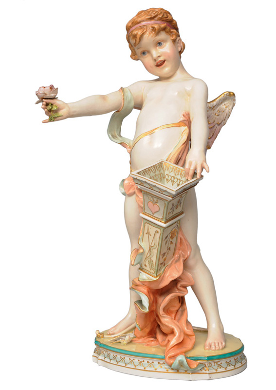 A tall figurine "Cupid with rose"