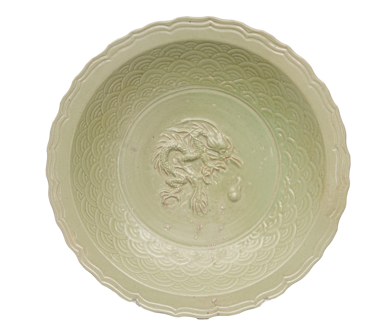 A large celadon-bowl with dragon A large celadon-bowl with dragon