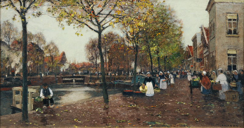 Market on a Town Canal in Amsterdam