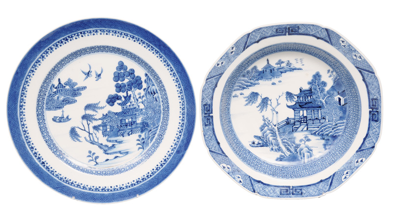 Two plates with pagodas