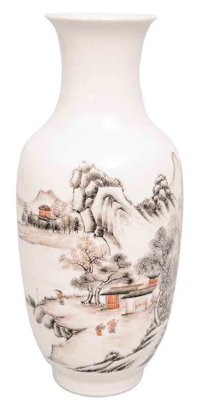 A vase with river landscape