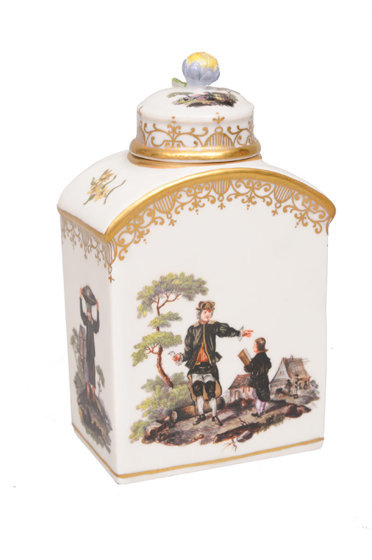 A tea caddy with miner"s scenes