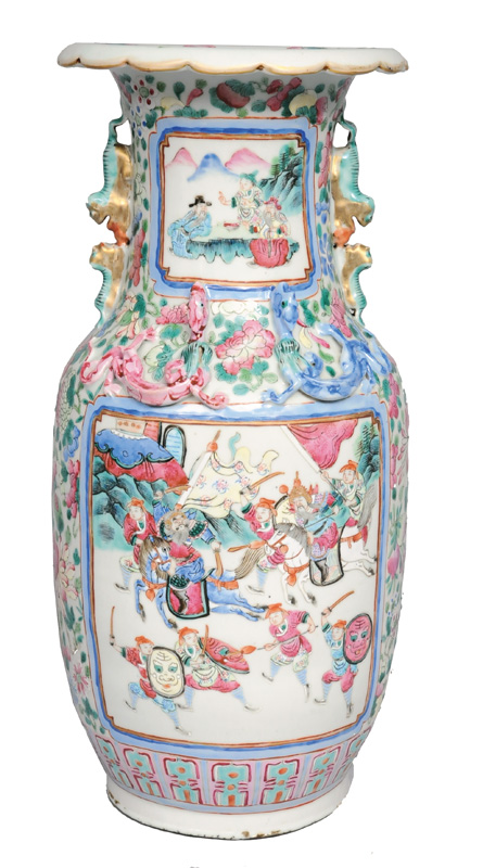 A Famille-Rose vase with horsemen