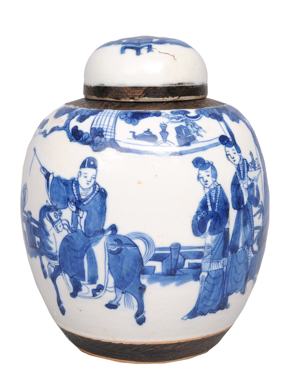 A ginger pot with riding scene