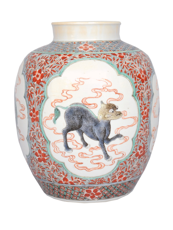 A very fine Famille-Verte vase with Qilin creatures