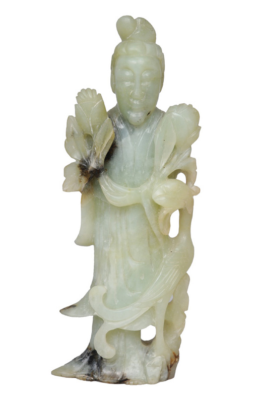 Große Jade-Figur "Gottheit mit Phönix"