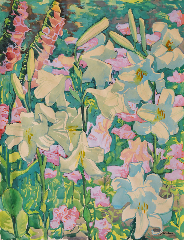 Purple Foxgloves and Lilies
