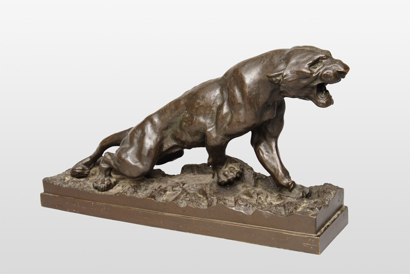 Große Bronze-Figur "Fauchender Panther"