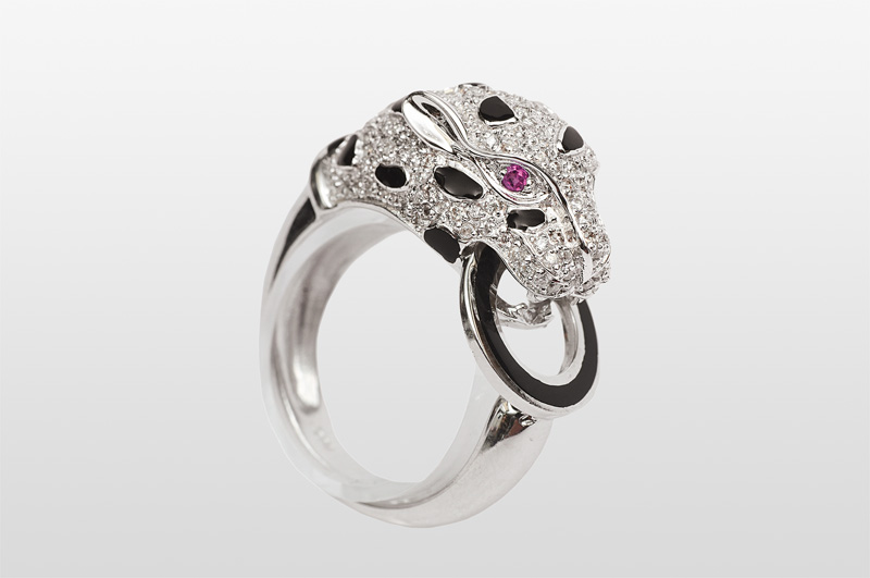 Panther-Brillant-Ring mit Email-Dekor