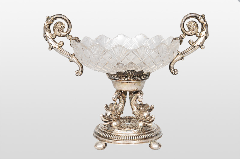 Johann Martin Friedrich Zwicker - Biedermeier-Tafelaufsatz mit Kristallschale Biedermeier-Tafelaufsatz mit Kristallschale