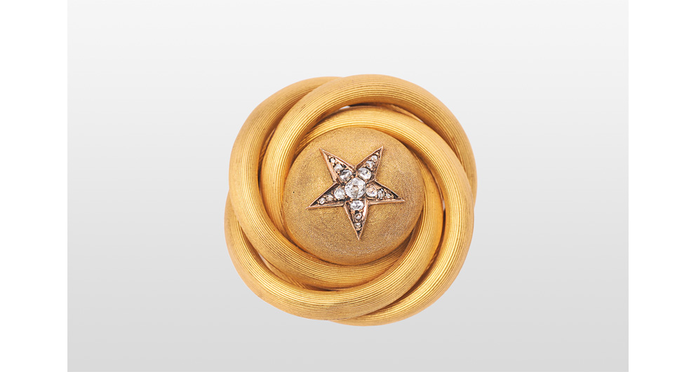 Russische Gold-Brosche mit sternförmigem Diamant-Besatz