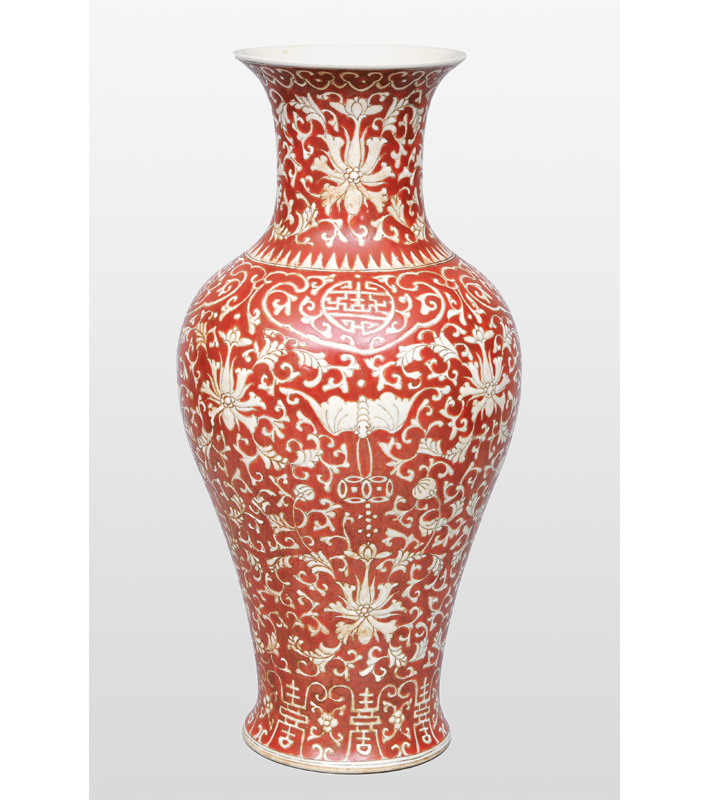 A baluster vase with butterflies and chrysanthemum