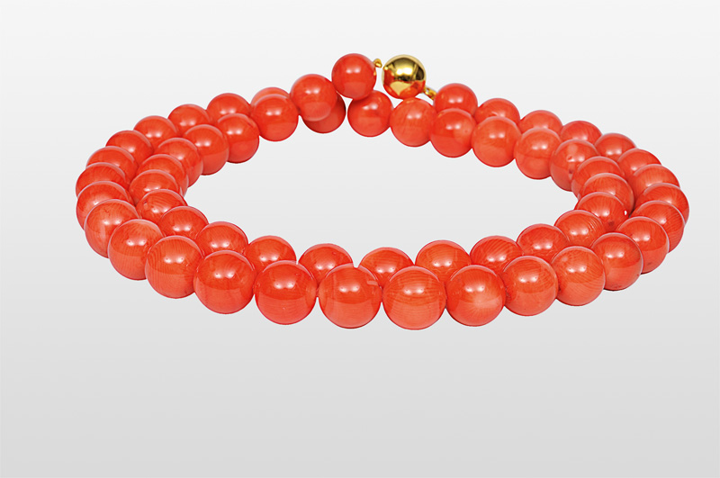 A long coral necklace