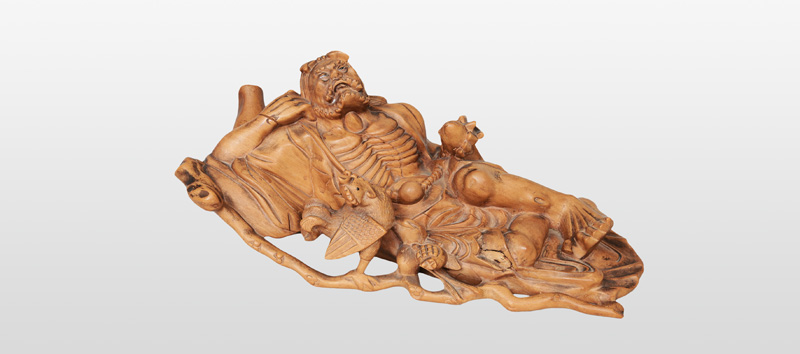 Große Holz-Figur "Li Tieguai mit Doppelkürbis"