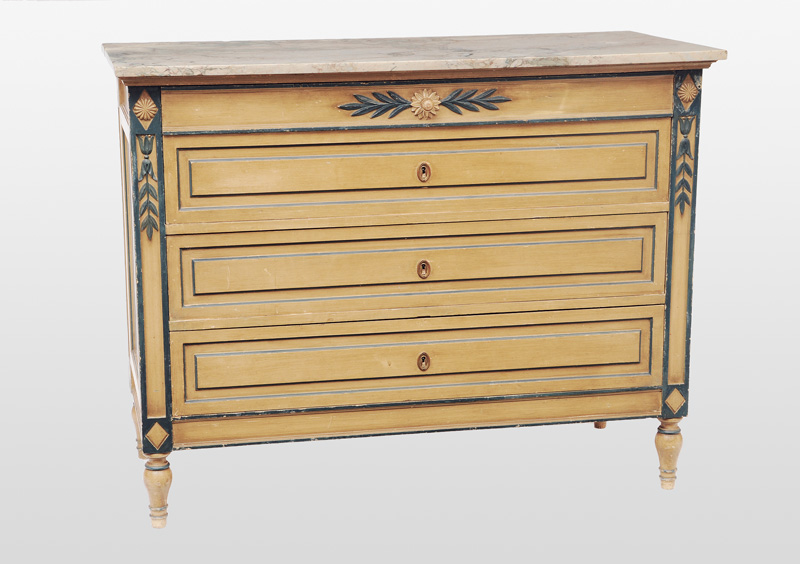 A coloured chest of drawers