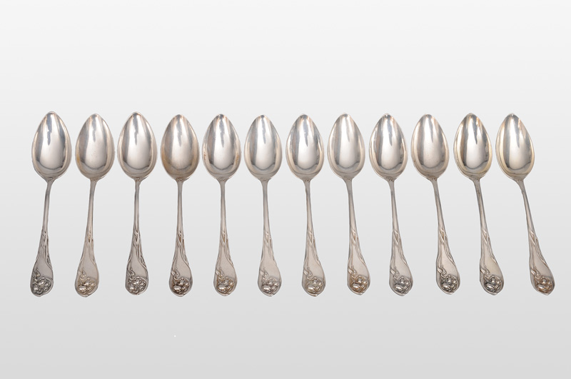 A set of 12 Art Nouveau coffee spoons "Iris"