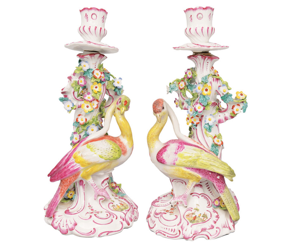 A pair of bird-candlesticks
