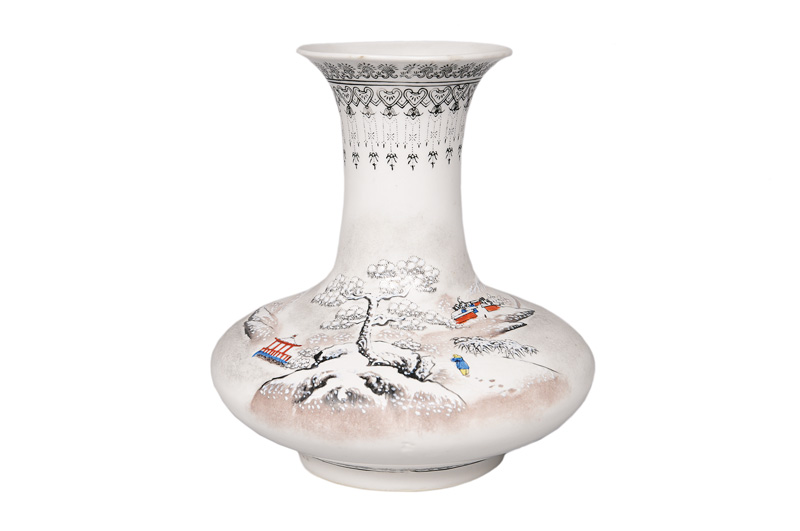 A vase with snowy landscapes